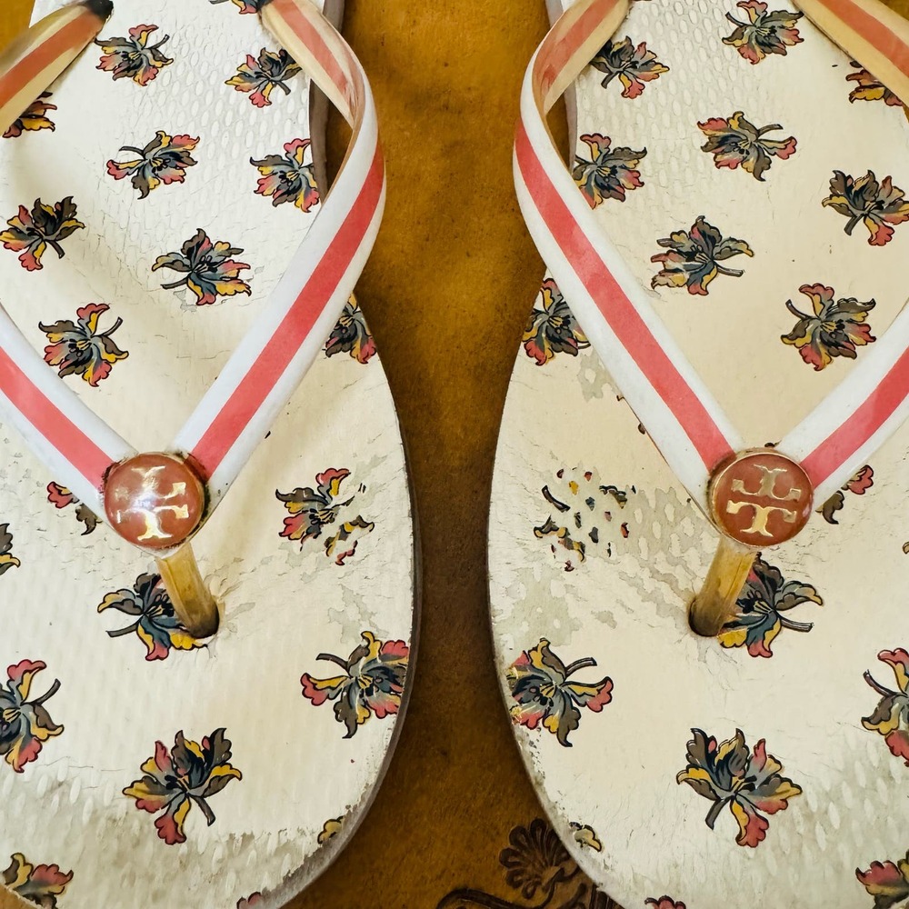 Tory Burch Floral Flip Flops Thongs Sandals Sz 8.5 - Picture 3 of 4